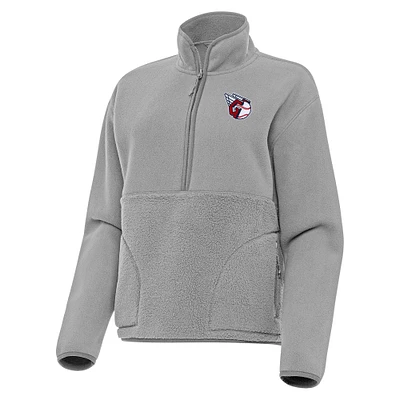 Women's Antigua Gray Cleveland Guardians Figure Half-Zip Sweatshirt