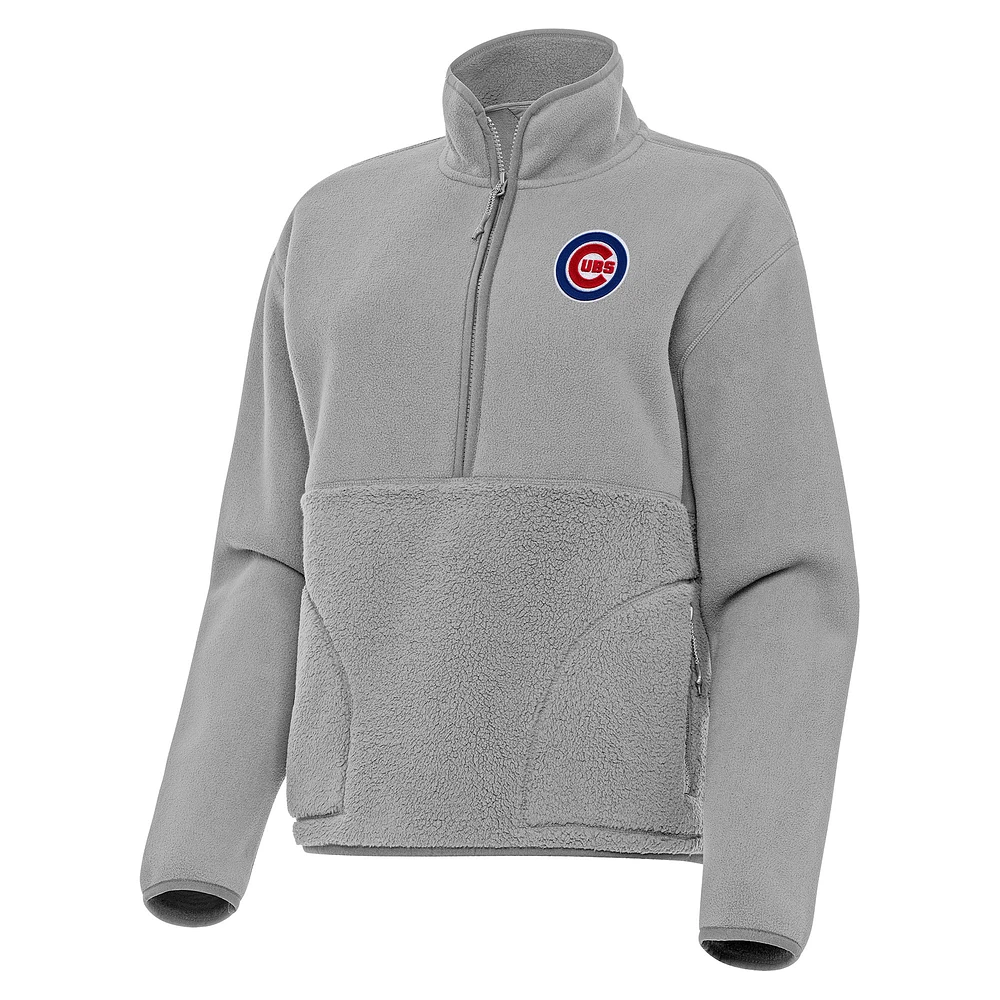 Women's Antigua Gray Chicago Cubs Figure Half-Zip Sweatshirt
