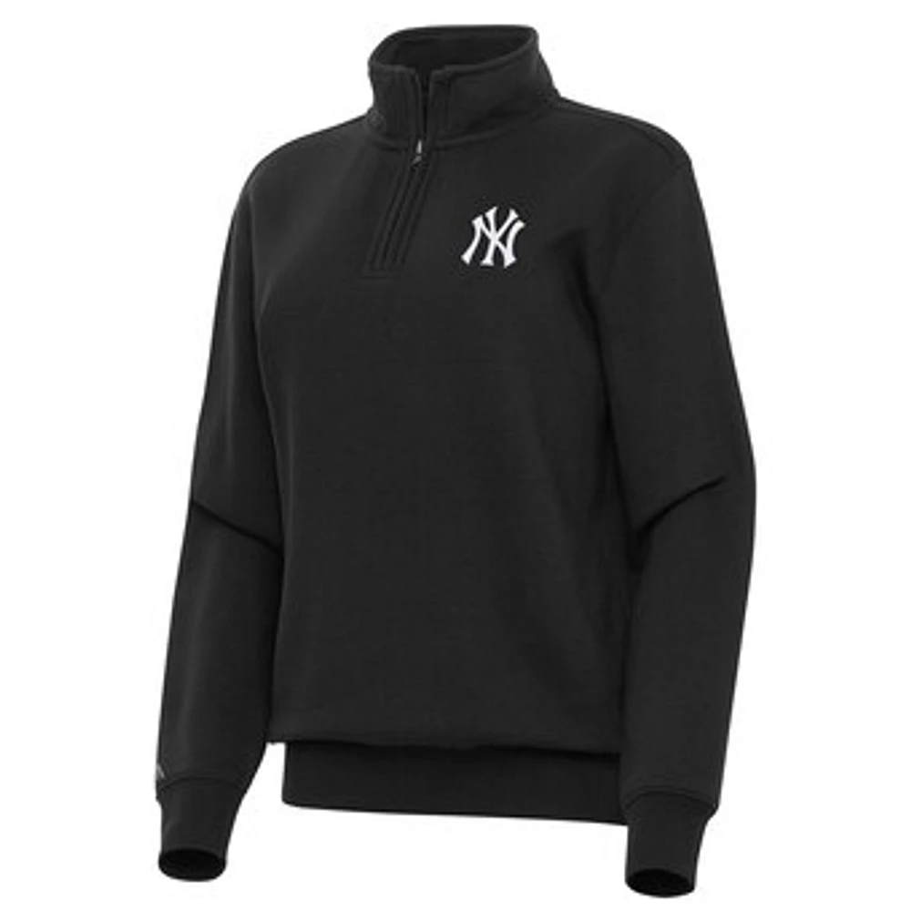 Women's Antigua Black New York Yankees Victory Quarter-Zip Sweatshirt