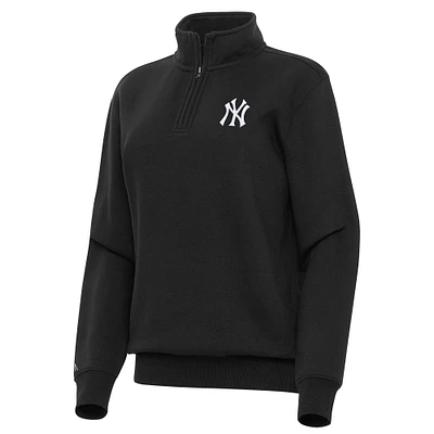 Women's Antigua Black New York Yankees Victory Quarter-Zip Sweatshirt