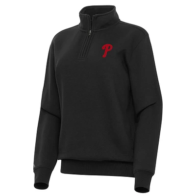 Women's Antigua Black Philadelphia Phillies Victory Quarter-Zip Sweatshirt