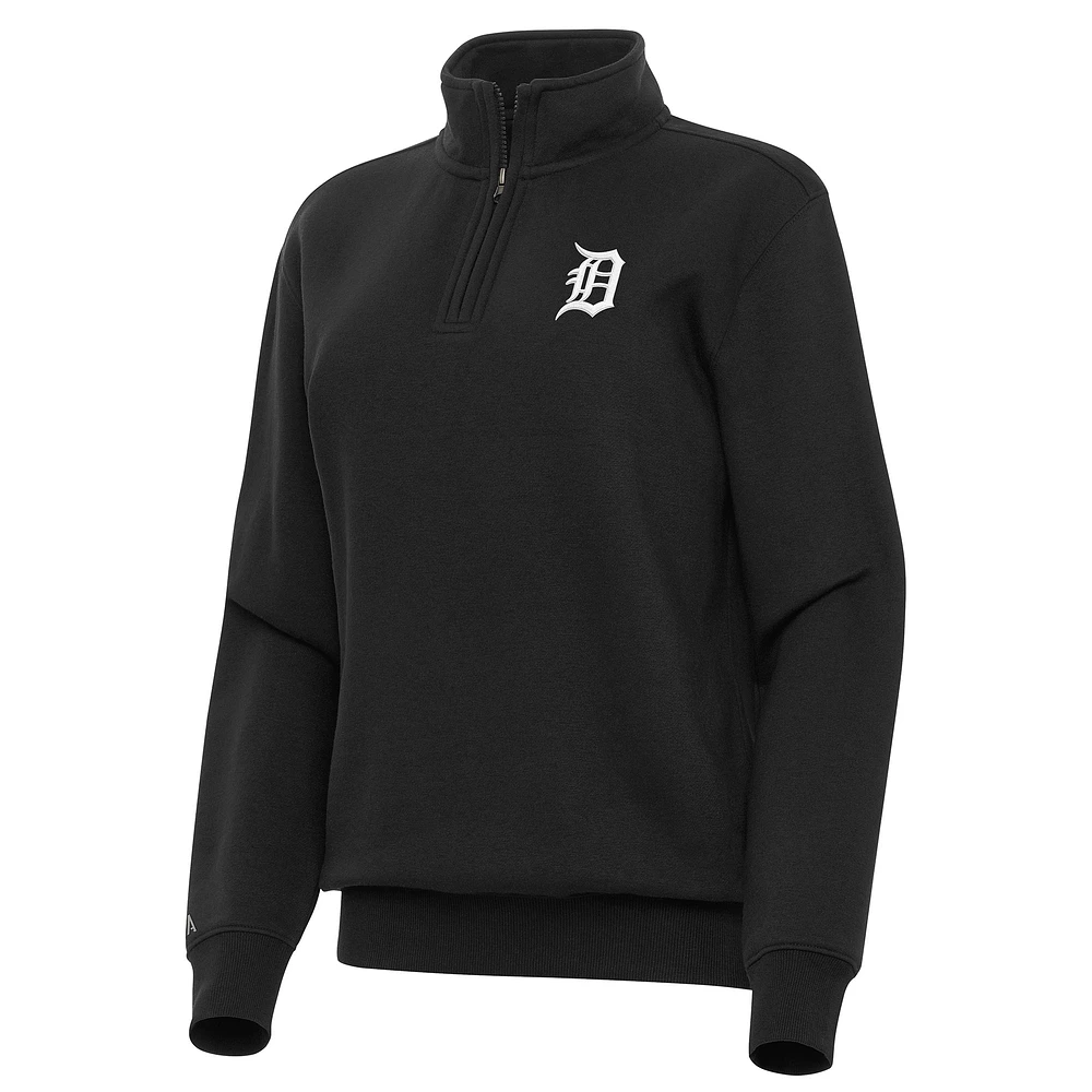 Women's Antigua Black Detroit Tigers Victory Quarter-Zip Sweatshirt