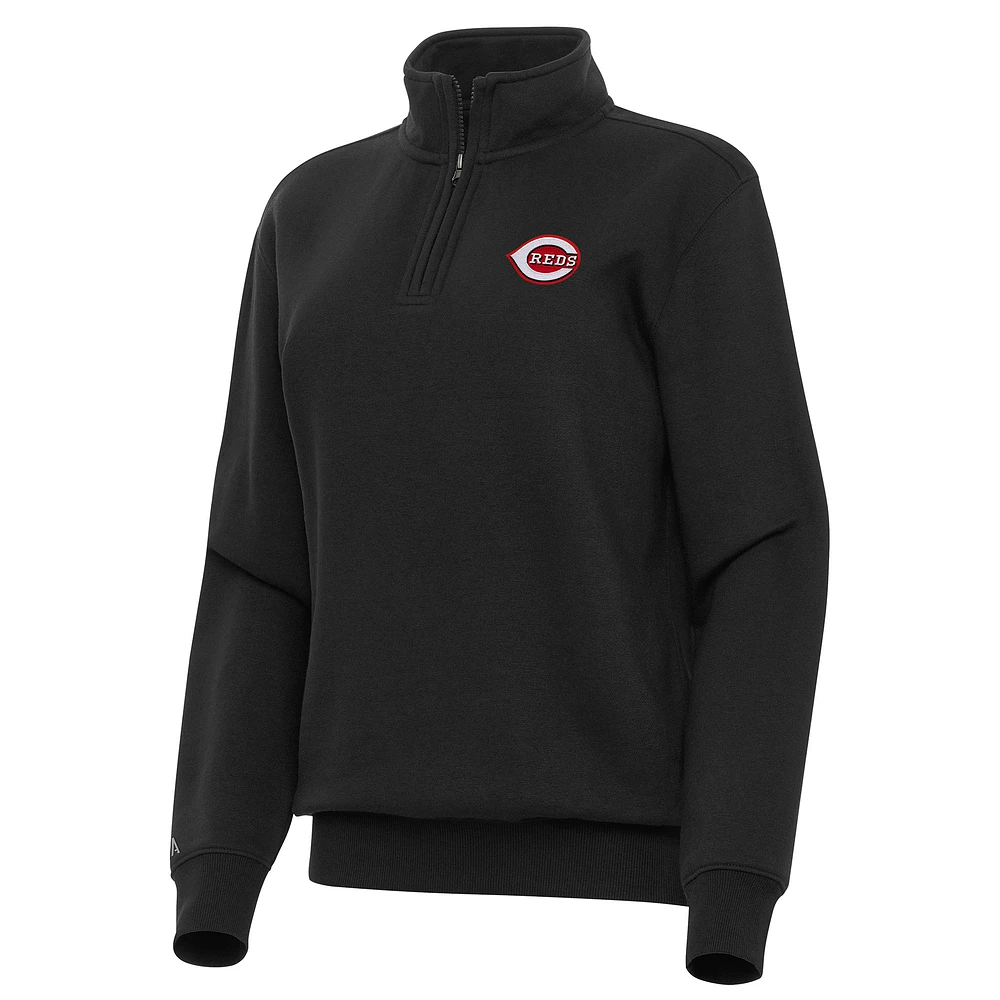 Women's Antigua Black Cincinnati Reds Victory Quarter-Zip Sweatshirt