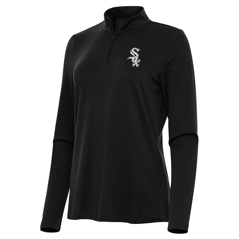 Women's Antigua Black Chicago White Sox Reprocess Quarter-Zip Top