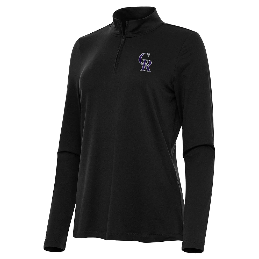 Women's Antigua Black Colorado Rockies Reprocess Quarter-Zip Top