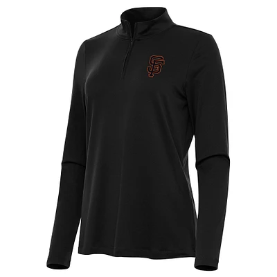 Women's Antigua Black San Francisco Giants Reprocess Quarter-Zip Top