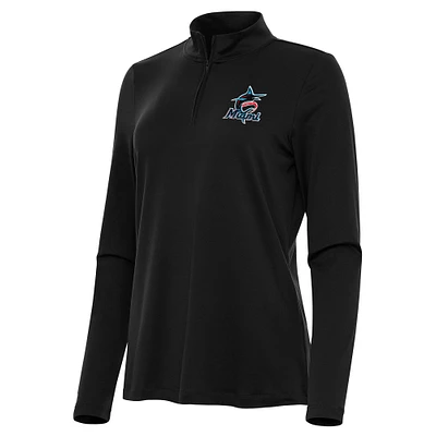 Women's Antigua Black Miami Marlins Reprocess Quarter-Zip Top