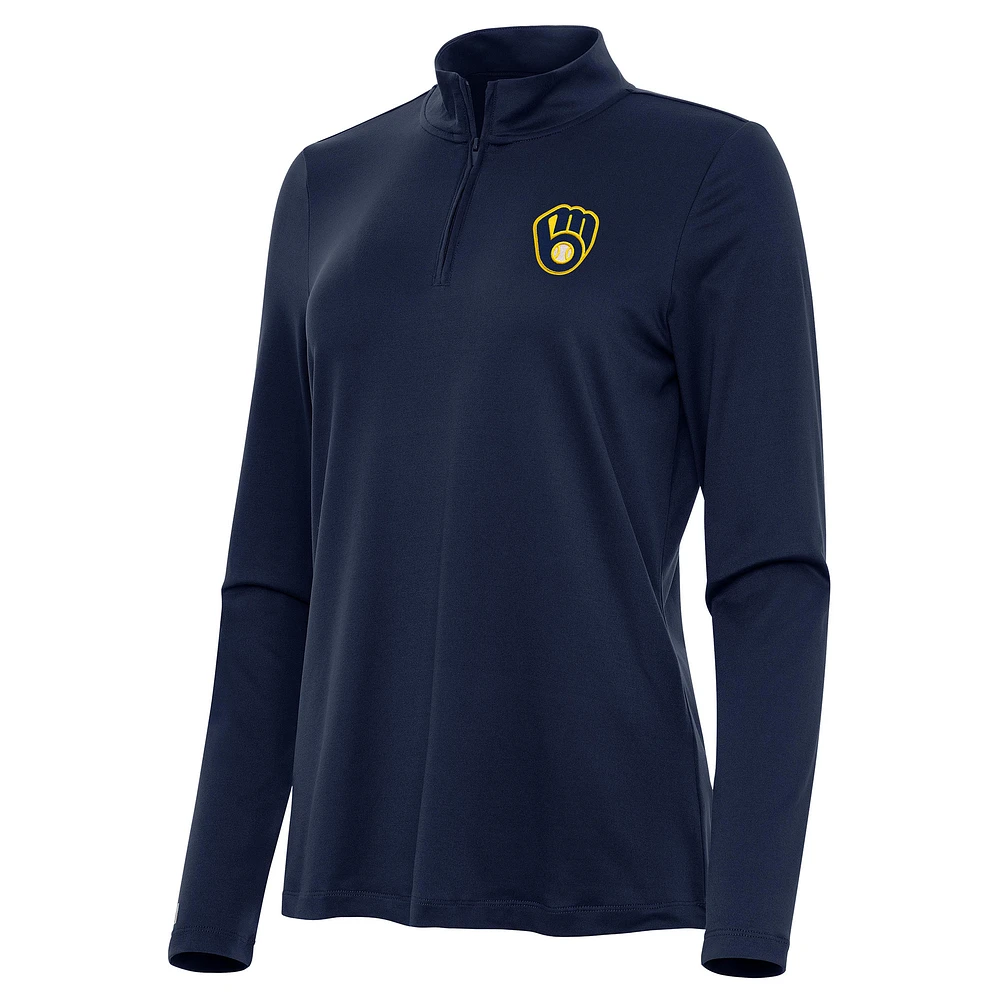 Women's Antigua Navy Milwaukee Brewers Reprocess Quarter-Zip Top