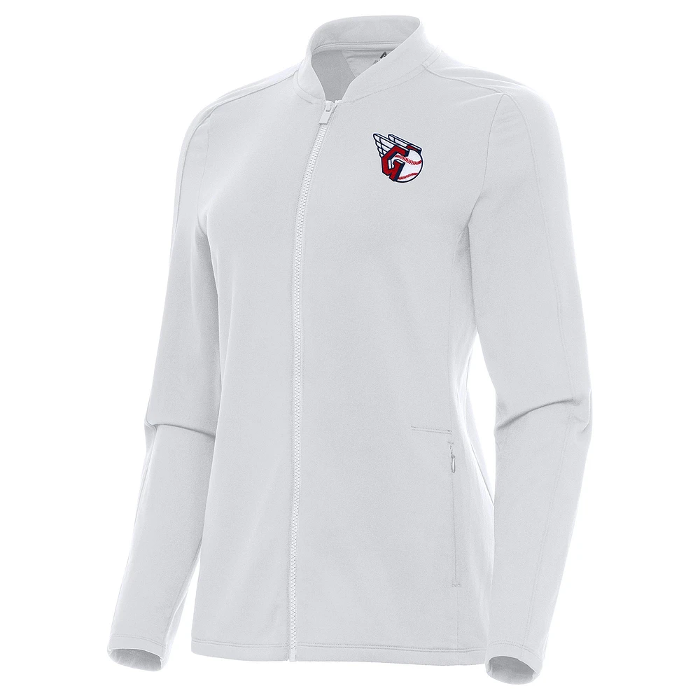 Women's Antigua White Cleveland Guardians Continual Full-Zip Jacket