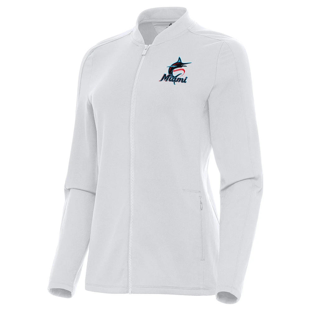 Women's Antigua White Miami Marlins Continual Full-Zip Jacket