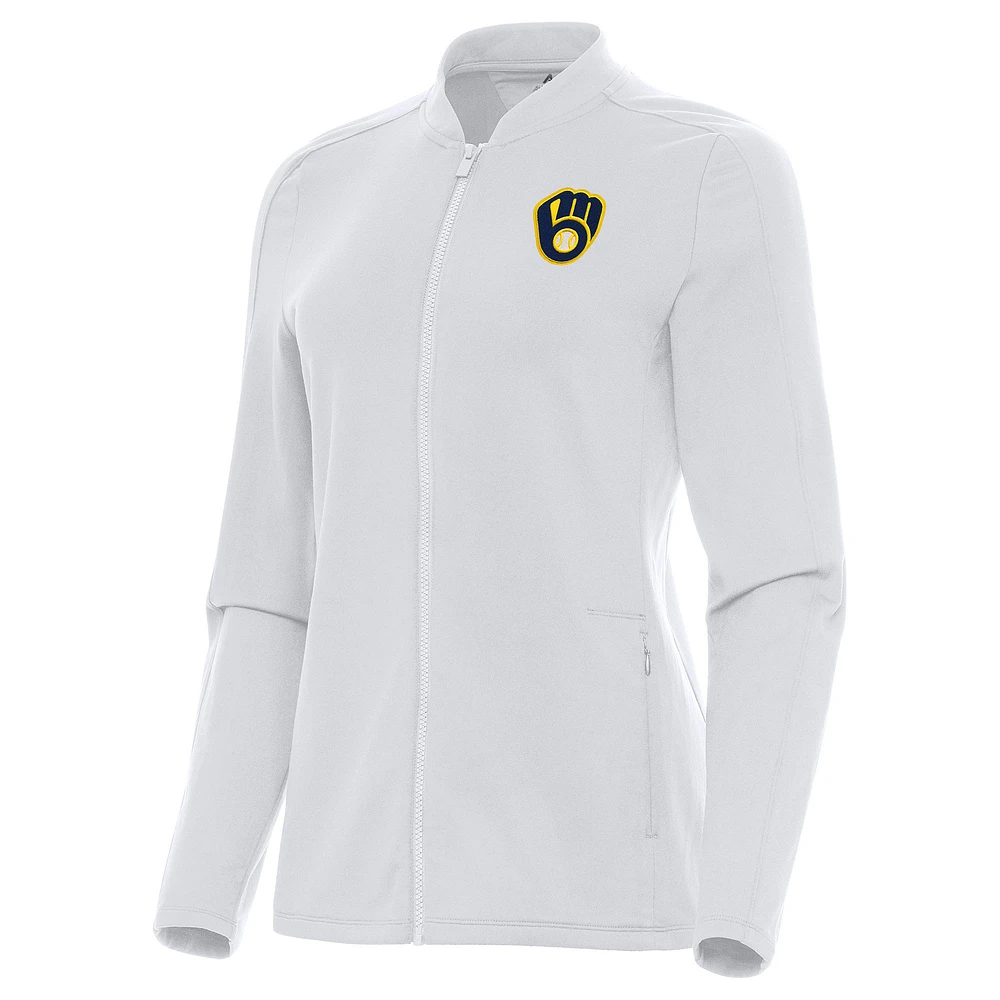 Women's Antigua White Milwaukee Brewers Continual Full-Zip Jacket