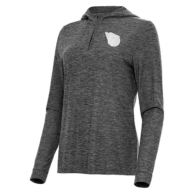 Women's Antigua Heather Black Cleveland Guardians Daybreak Quarter-Zip Hoodie