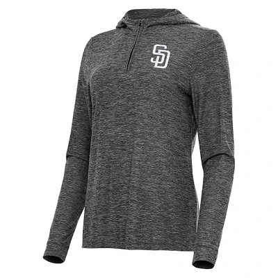 Women's Antigua Heather Black San Diego Padres Daybreak Quarter-Zip Hoodie