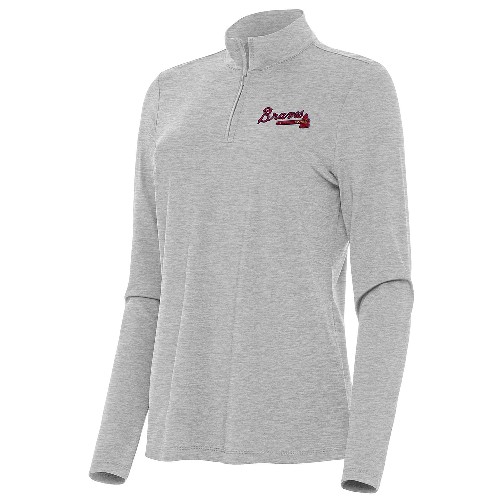Women's Antigua Heather Gray Atlanta Braves Bright Quarter-Zip Top