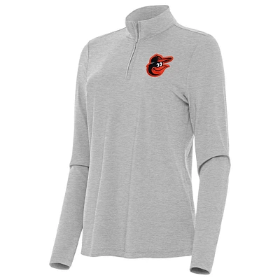 Women's Antigua Heather Gray Baltimore Orioles Bright Quarter-Zip Top