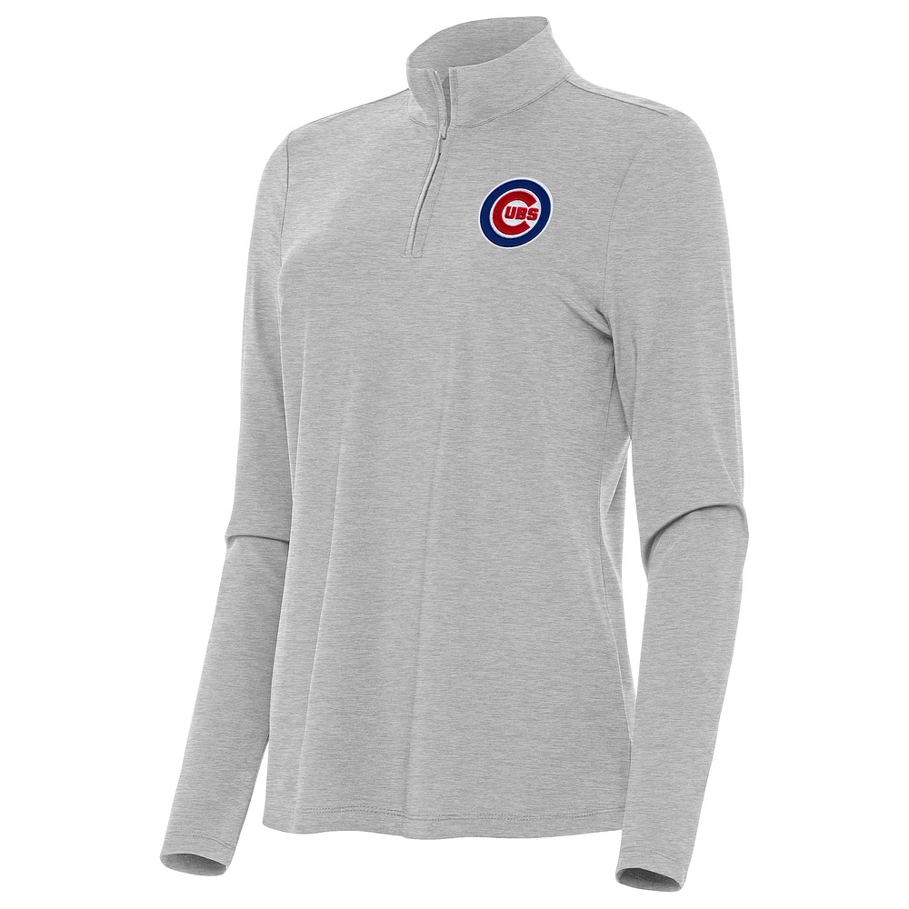Women's Antigua Heather Gray Chicago Cubs Bright Quarter-Zip Top