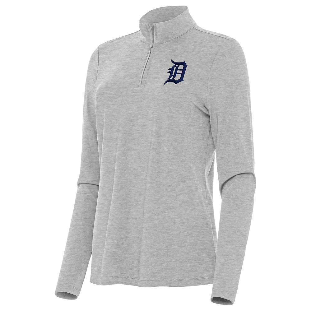 Women's Antigua Heather Gray Detroit Tigers Bright Quarter-Zip Top