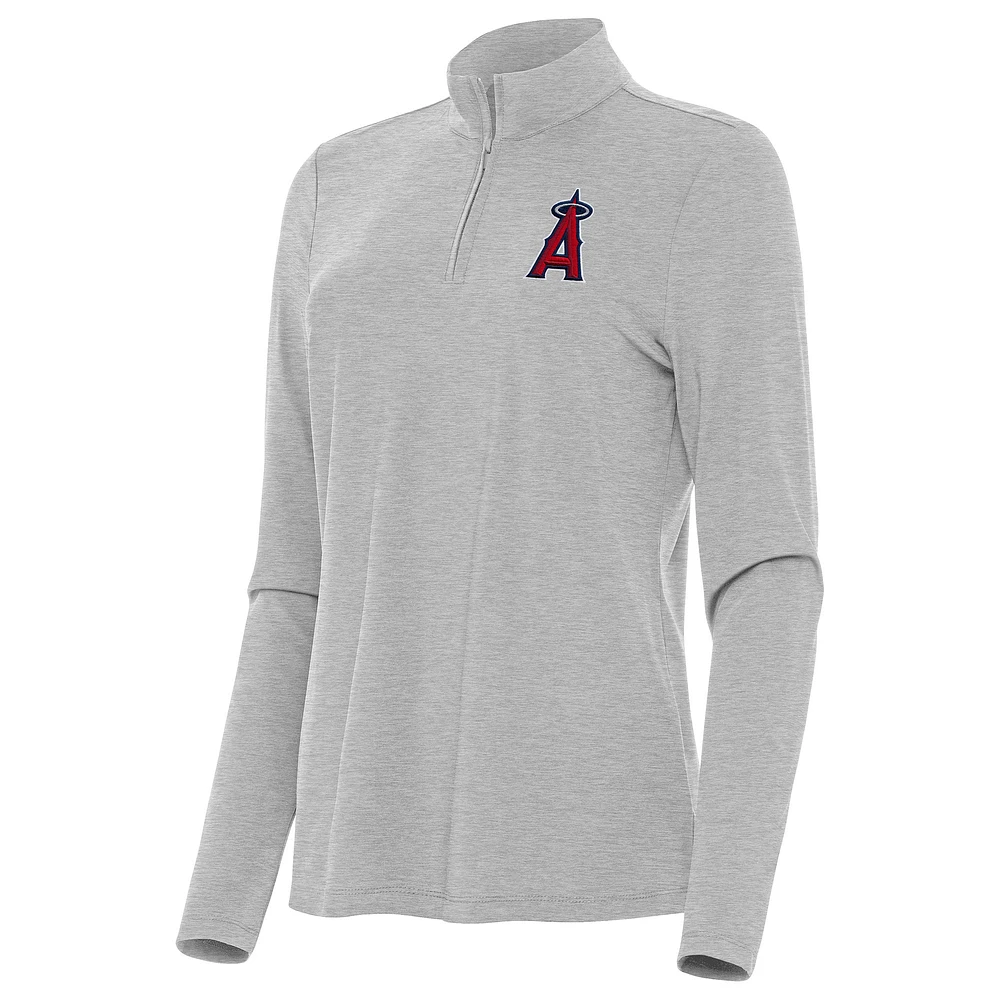 Women's Antigua Heather Gray Los Angeles Angels Bright Quarter-Zip Top