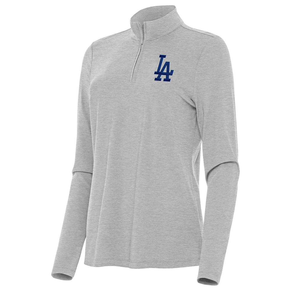 Women's Antigua Heather Gray Los Angeles Dodgers Bright Quarter-Zip Top
