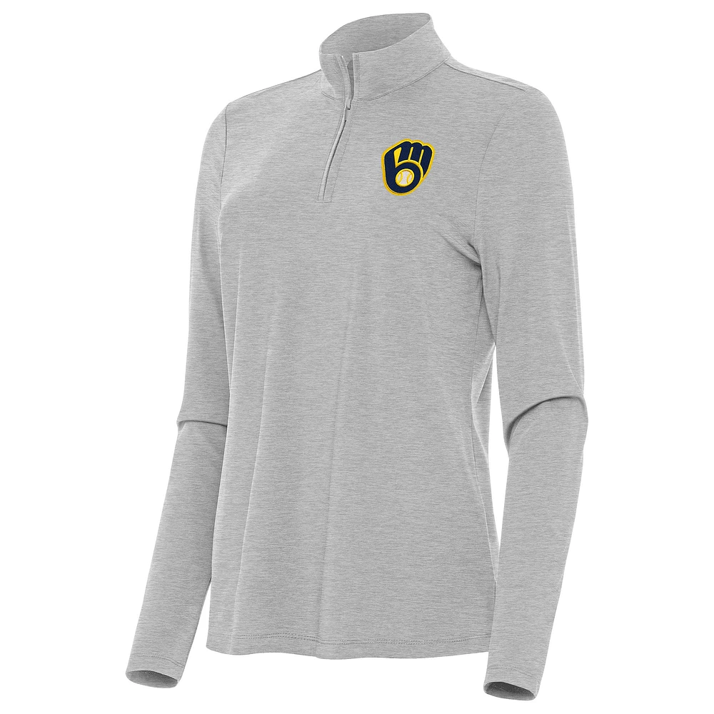Women's Antigua Heather Gray Milwaukee Brewers Bright Quarter-Zip Top