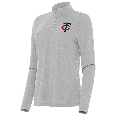 Women's Antigua Heather Gray Minnesota Twins Bright Quarter-Zip Top