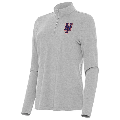 Women's Antigua Heather Gray New York Mets Bright Quarter-Zip Top