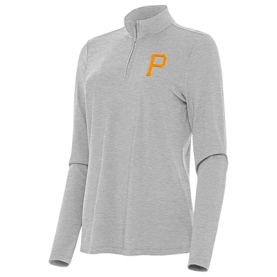 Women's Antigua Heather Gray Pittsburgh Pirates Bright Quarter-Zip Top