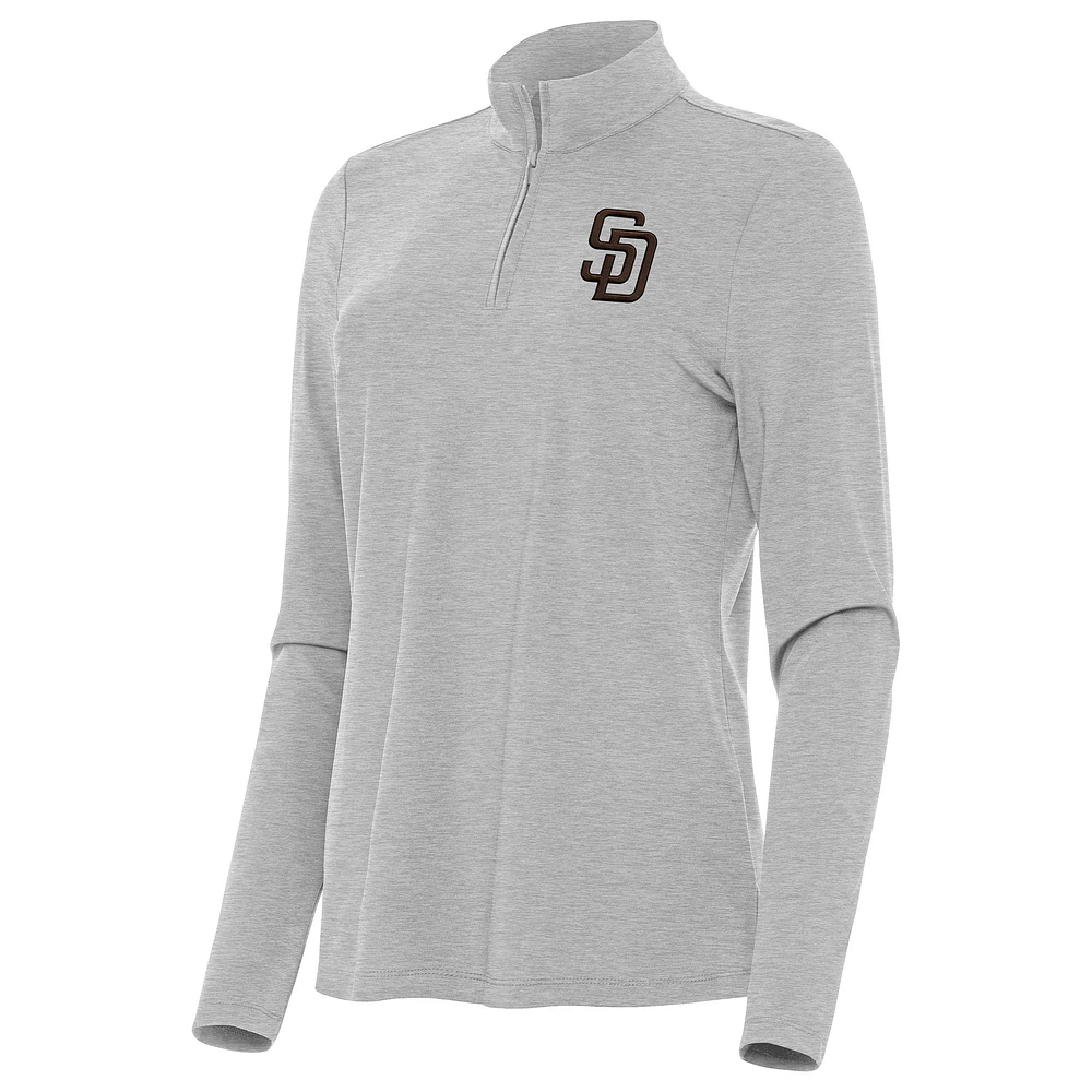 Women's Antigua Heather Gray San Diego Padres Bright Quarter-Zip Top