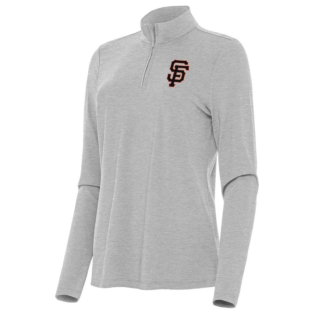 Women's Antigua Heather Gray San Francisco Giants Bright Quarter-Zip Top