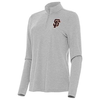 Women's Antigua Heather Gray San Francisco Giants Bright Quarter-Zip Top