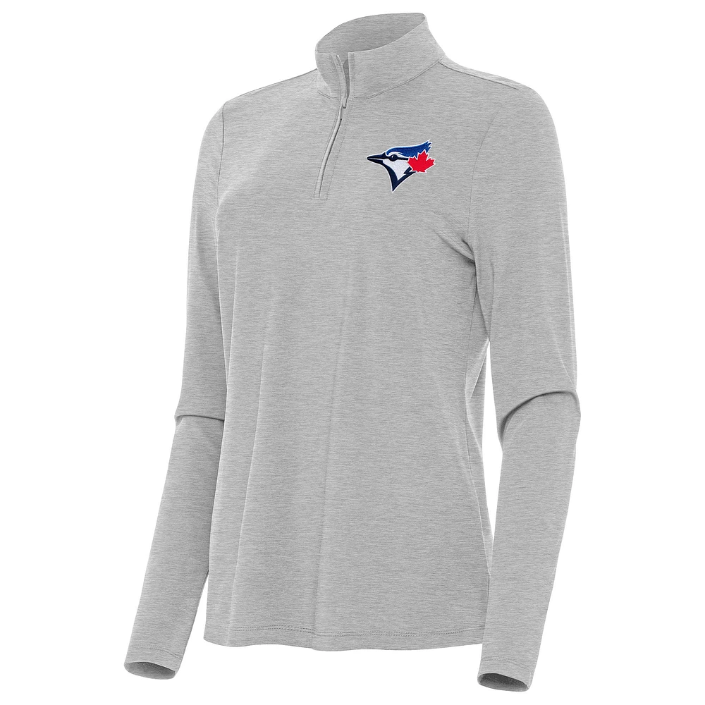 Women's Antigua Heather Gray Toronto Blue Jays Bright Quarter-Zip Top
