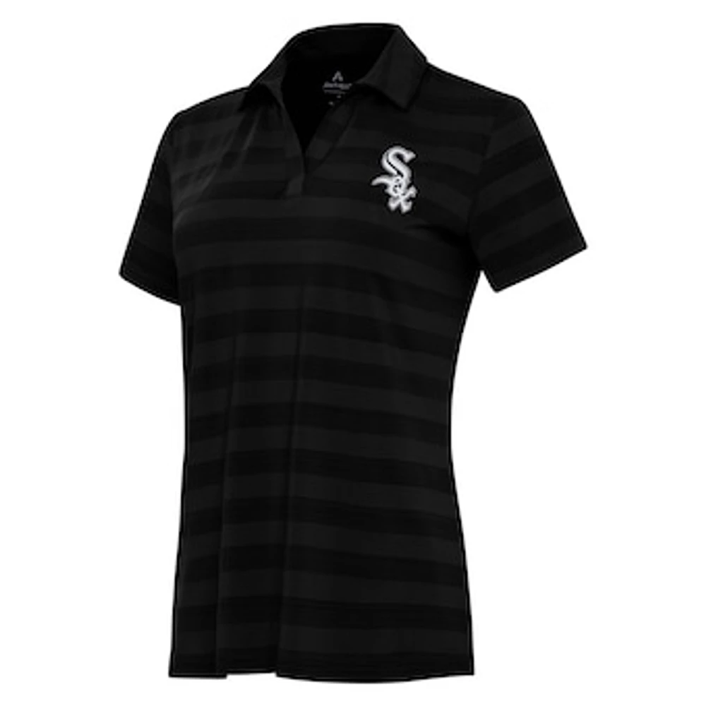 Women's Antigua Black Chicago White Sox Patch Tunnel Polo