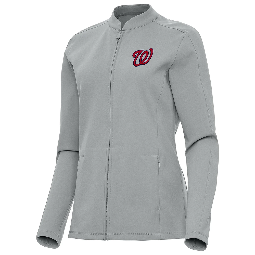 Women's Antigua Gray Washington Nationals Regard Full-Zip Jacket