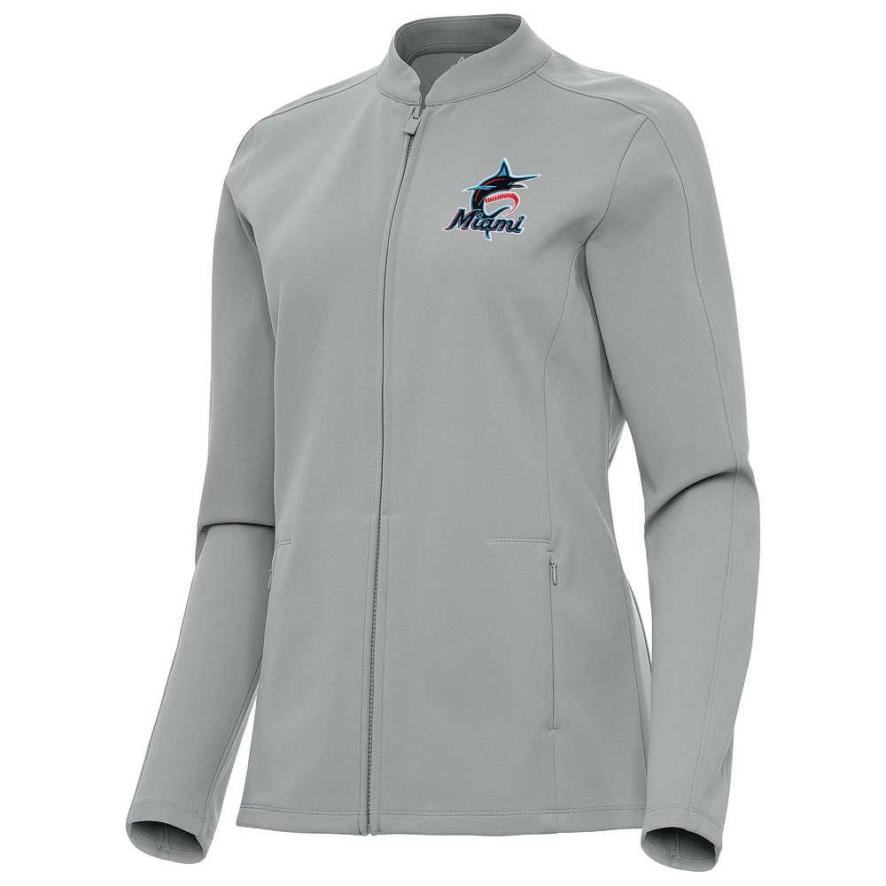 Women's Antigua Gray Miami Marlins Regard Full-Zip Jacket