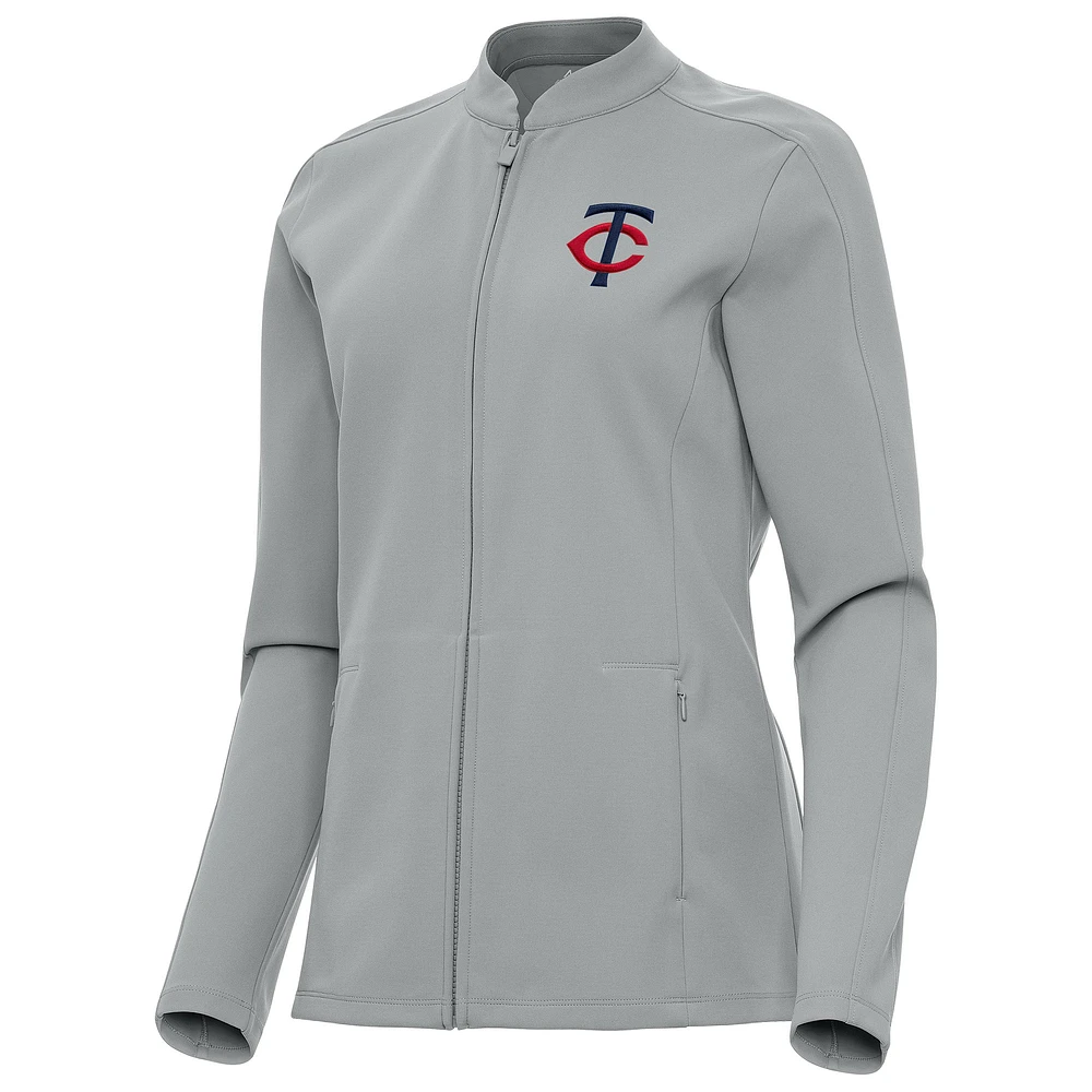 Women's Antigua Gray Minnesota Twins Regard Full-Zip Jacket