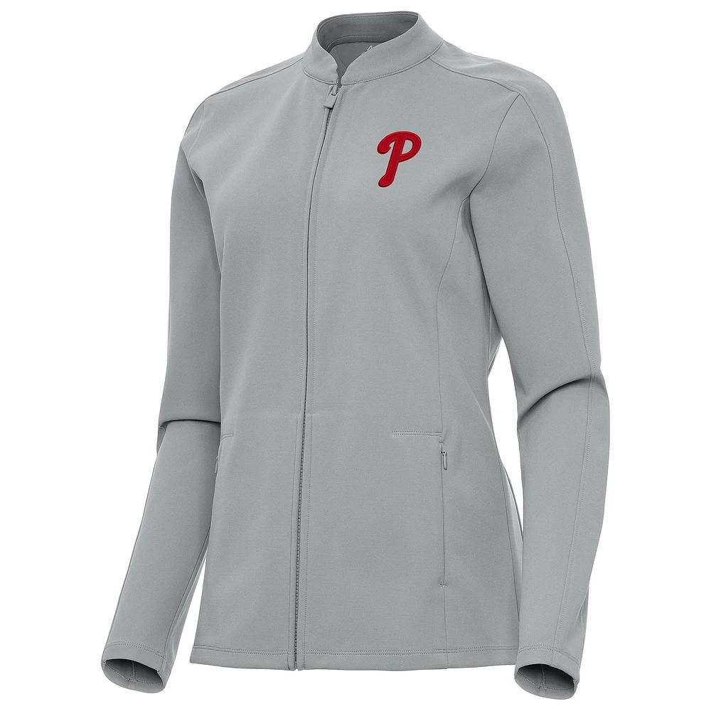 Women's Antigua Gray Philadelphia Phillies Regard Full-Zip Jacket