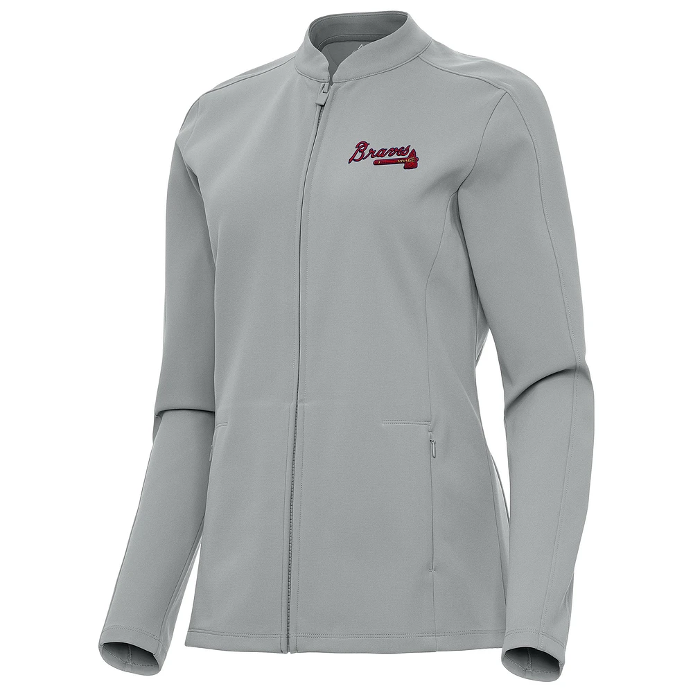 Women's Antigua Gray Atlanta Braves Regard Full-Zip Jacket