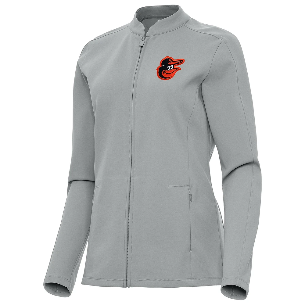 Women's Antigua Gray Baltimore Orioles Regard Full-Zip Jacket
