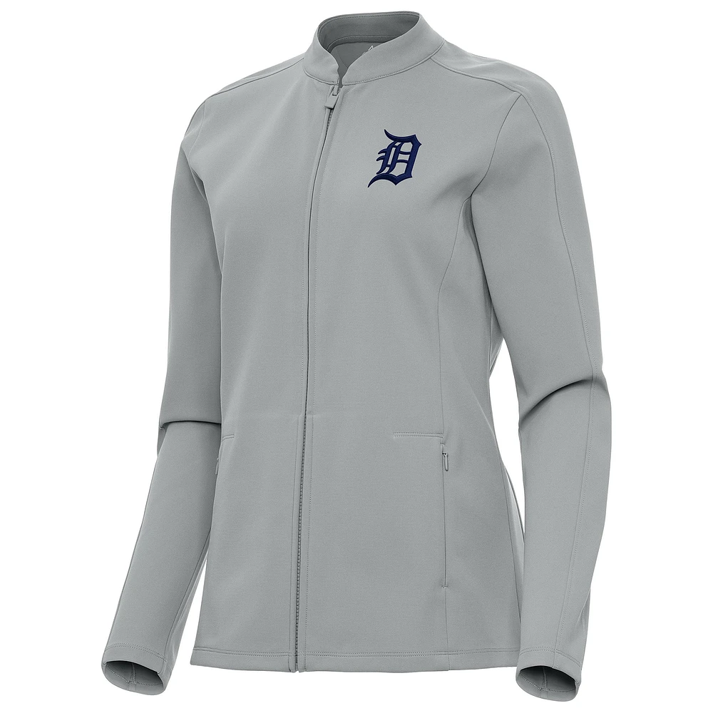 Women's Antigua Gray Detroit Tigers Regard Full-Zip Jacket