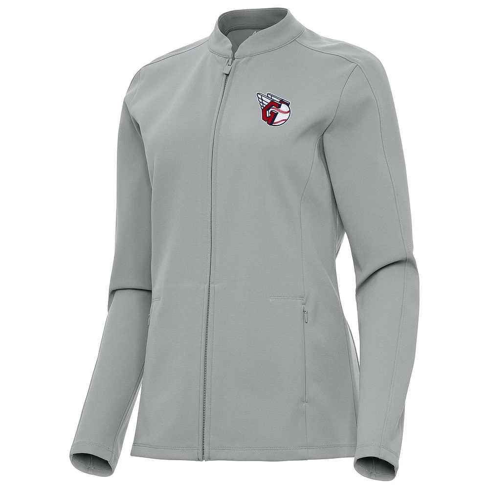 Women's Antigua Gray Cleveland Guardians Regard Full-Zip Jacket