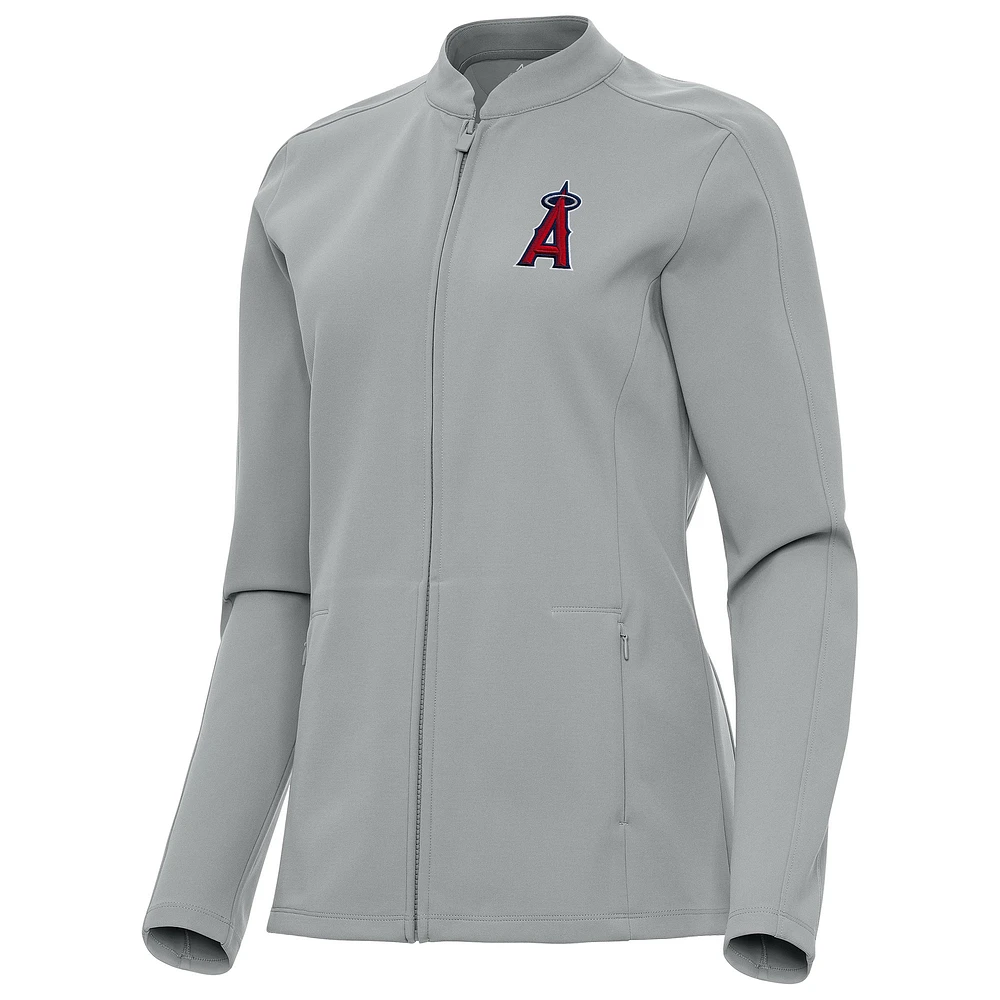 Women's Antigua Gray Los Angeles Angels Regard Full-Zip Jacket