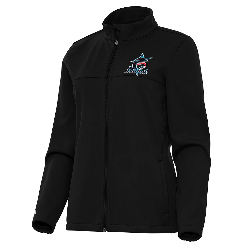 Women's Antigua Black Miami Marlins Links 2 Golf Full-Zip Jacket