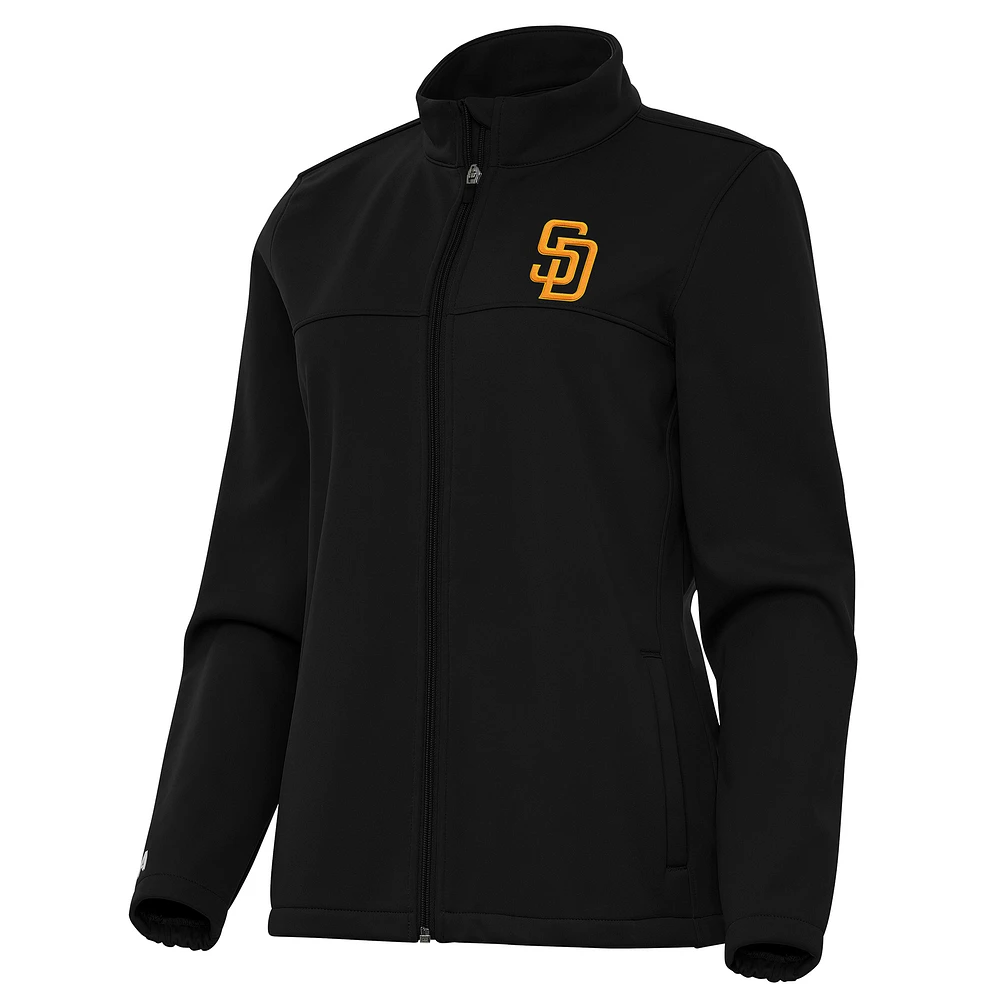 Women's Antigua Black San Diego Padres Links 2 Golf Full-Zip Jacket