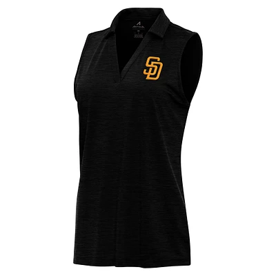 Women's Antigua Heather Black San Diego Padres Layout Sleeveless Polo