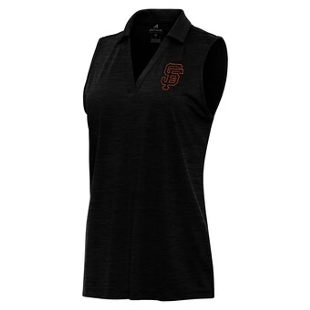 Women's Antigua Heather Black San Francisco Giants Layout Sleeveless Polo