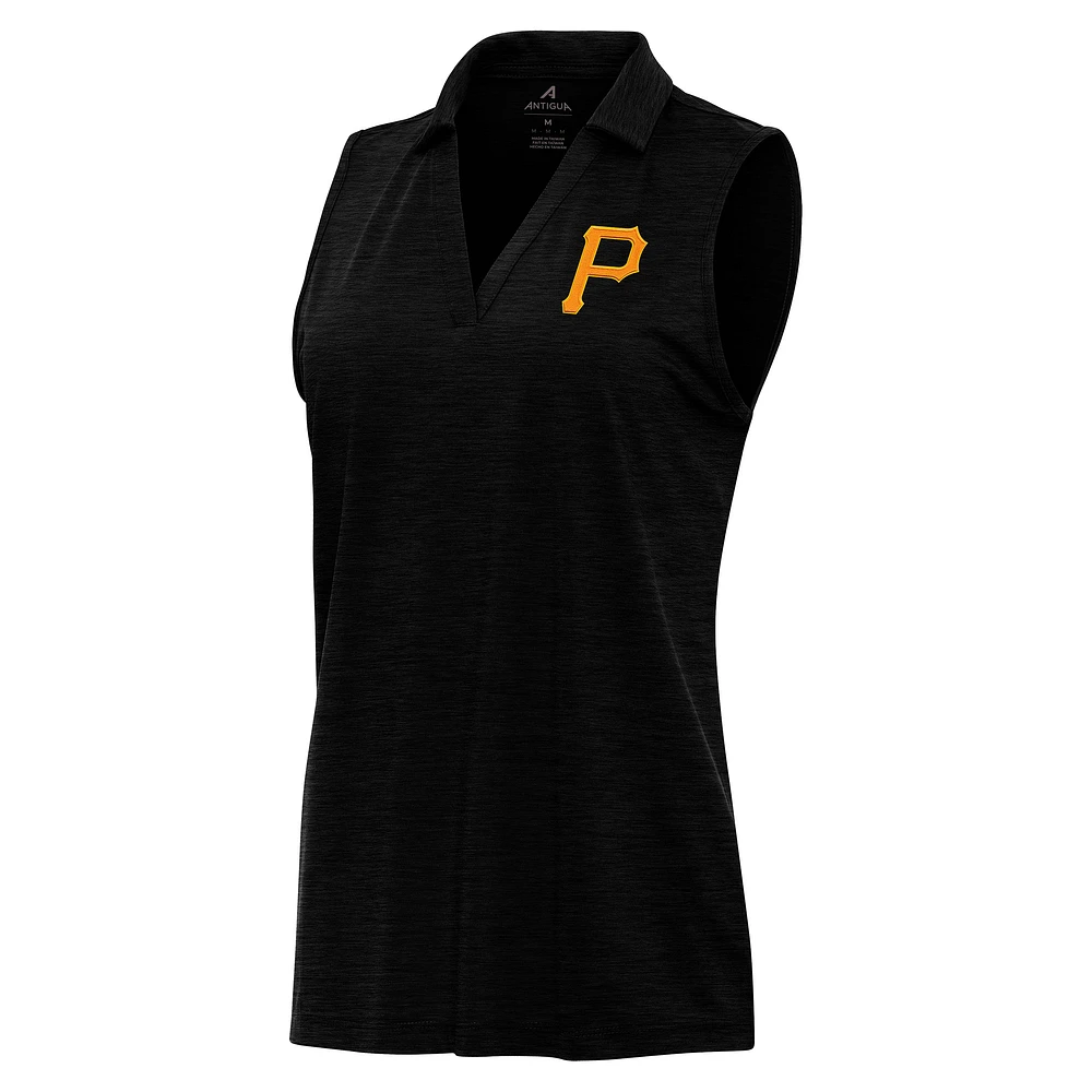 Women's Antigua Heather Black Pittsburgh Pirates Layout Sleeveless Polo
