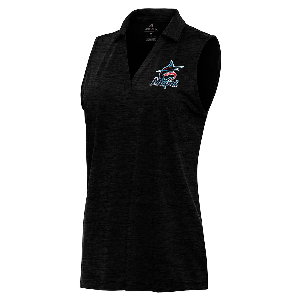 Women's Antigua Heather Black Miami Marlins Layout Sleeveless Polo