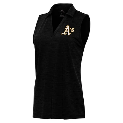 Women's Antigua Heather Black Athletics Layout Sleeveless Polo