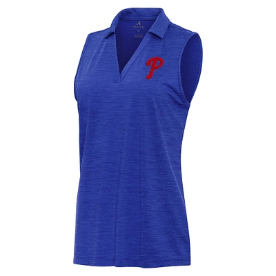 Women's Antigua Heather Royal Philadelphia Phillies Layout Sleeveless Polo