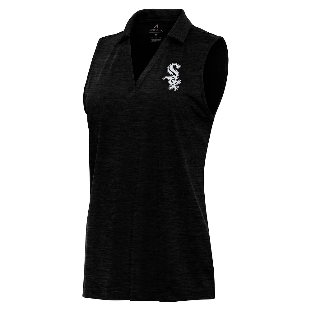 Women's Antigua Heather Black Chicago White Sox Layout Sleeveless Polo